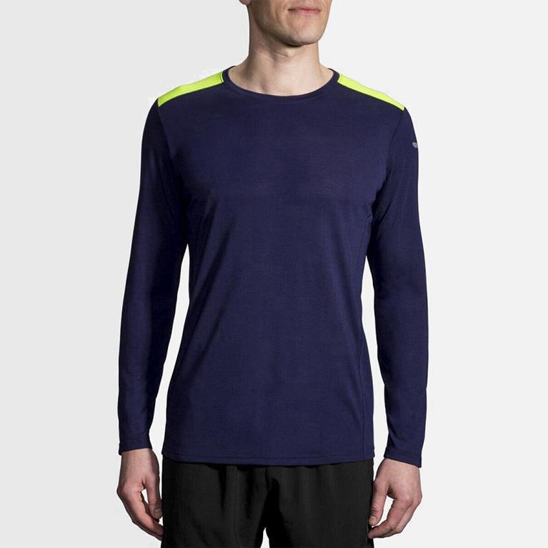 Brooks Distance Mens Long Sleeve Running Shirt - Blue - Philippines (857403GZC)